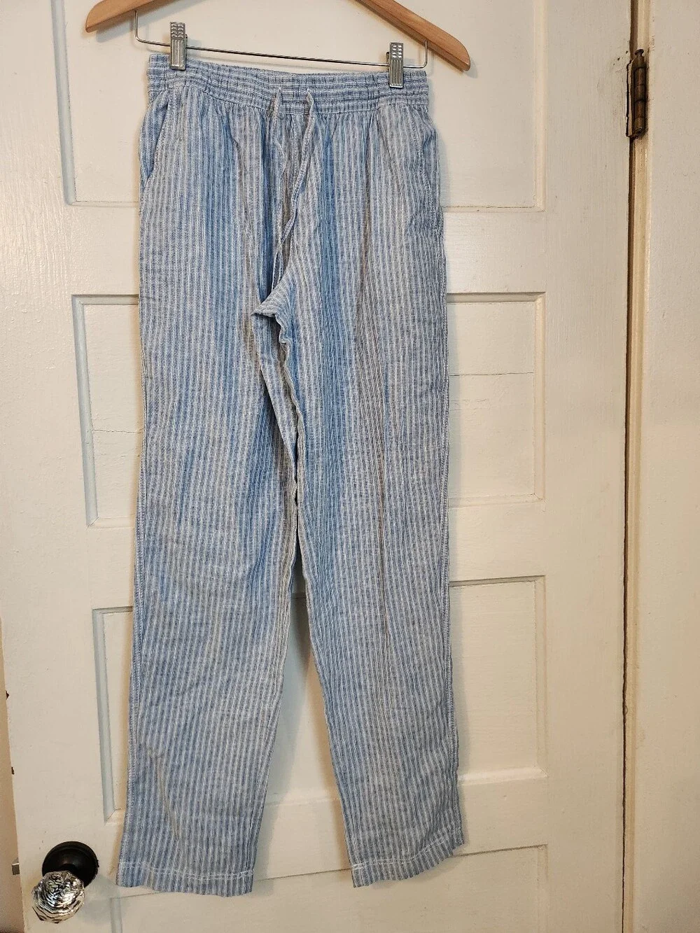 NWT ZARA Pants, Linen Blend Blue & White Striped, Lightweight Summer Sz XS